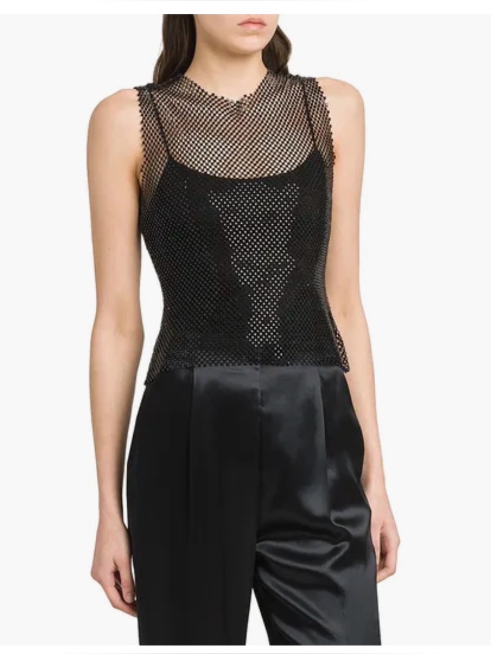 Alberta Ferretti Black Mesh Rhinestone Top